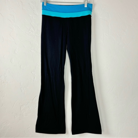 Lululemon Leggings Groove Pant Original Blue Stripe Waistband Reversible Black‎ - Picture 1 of 12